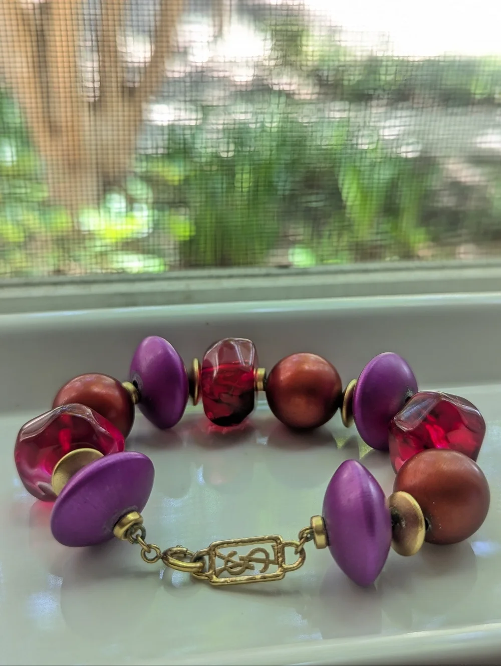 Yves Saint Laurent YSL 1990's Vintage Chunky Acrylic Bead Bracelet RARE HTF - Picture 7 of 9